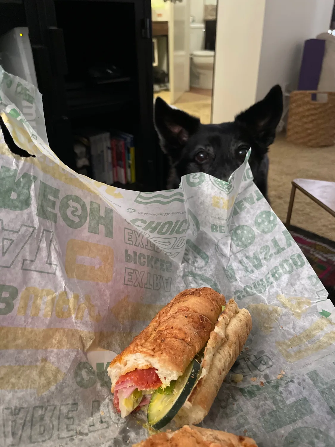Moments before I told him this was his half of the sandwich