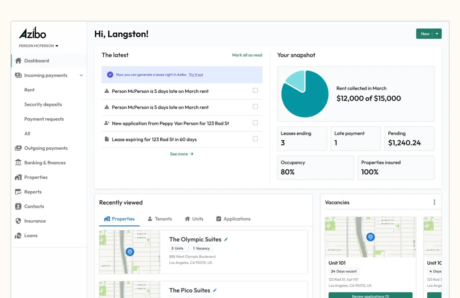 A customer-centric dashboard addressing immediate landlord needs.